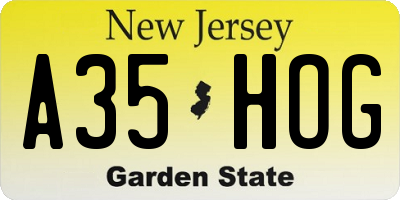 NJ license plate A35HOG