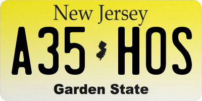 NJ license plate A35HOS
