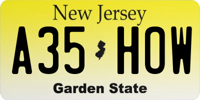 NJ license plate A35HOW