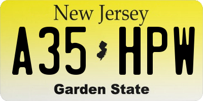 NJ license plate A35HPW