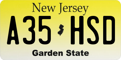 NJ license plate A35HSD