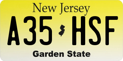 NJ license plate A35HSF
