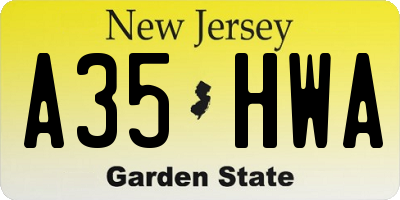 NJ license plate A35HWA