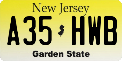 NJ license plate A35HWB