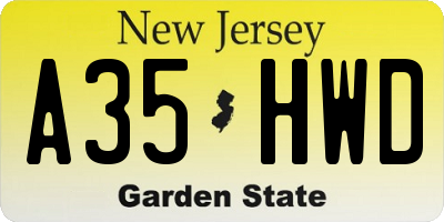 NJ license plate A35HWD