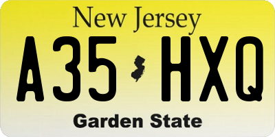 NJ license plate A35HXQ