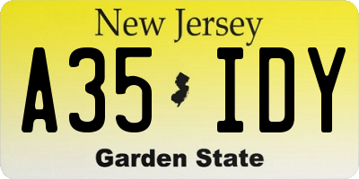 NJ license plate A35IDY