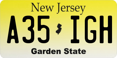 NJ license plate A35IGH