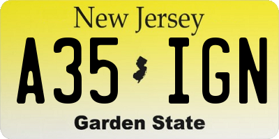 NJ license plate A35IGN