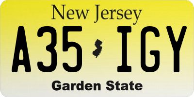 NJ license plate A35IGY
