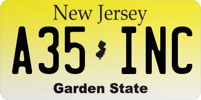 NJ license plate A35INC