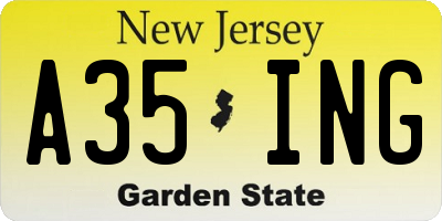 NJ license plate A35ING