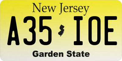 NJ license plate A35IOE