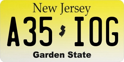 NJ license plate A35IOG
