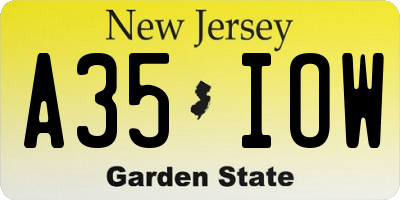 NJ license plate A35IOW