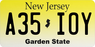 NJ license plate A35IOY