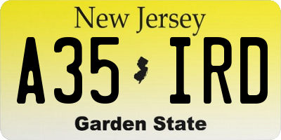 NJ license plate A35IRD