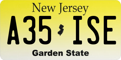 NJ license plate A35ISE