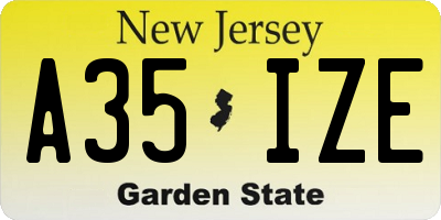 NJ license plate A35IZE