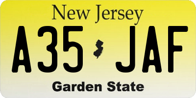 NJ license plate A35JAF