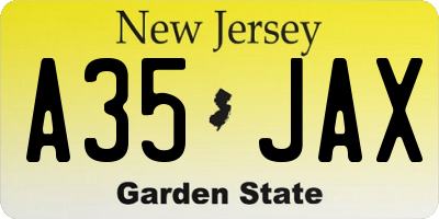 NJ license plate A35JAX