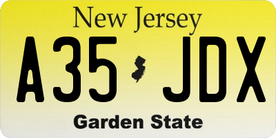 NJ license plate A35JDX