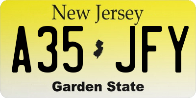 NJ license plate A35JFY
