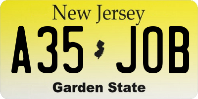 NJ license plate A35JOB