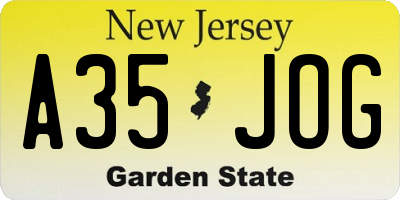 NJ license plate A35JOG