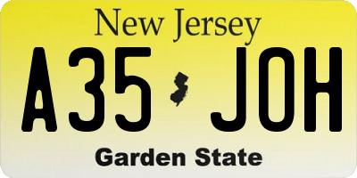 NJ license plate A35JOH