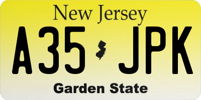 NJ license plate A35JPK