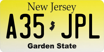 NJ license plate A35JPL