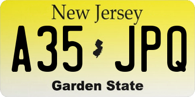 NJ license plate A35JPQ