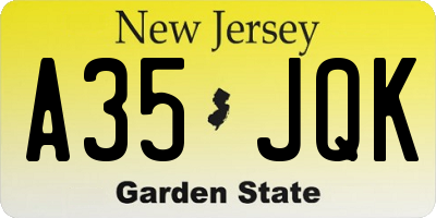 NJ license plate A35JQK