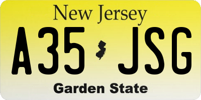 NJ license plate A35JSG