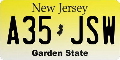 NJ license plate A35JSW