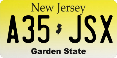 NJ license plate A35JSX