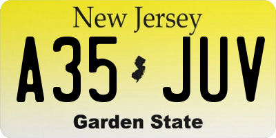 NJ license plate A35JUV
