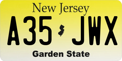 NJ license plate A35JWX