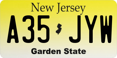 NJ license plate A35JYW