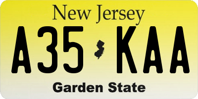 NJ license plate A35KAA