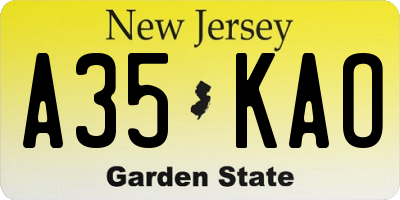 NJ license plate A35KAO