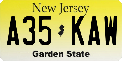 NJ license plate A35KAW