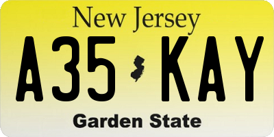 NJ license plate A35KAY