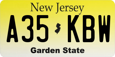 NJ license plate A35KBW