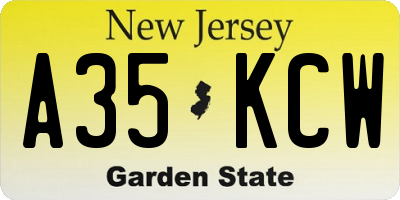 NJ license plate A35KCW
