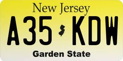 NJ license plate A35KDW
