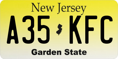 NJ license plate A35KFC
