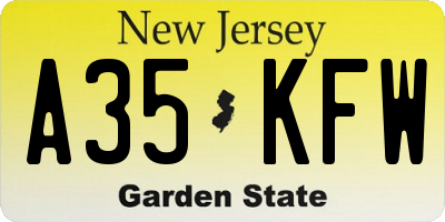 NJ license plate A35KFW