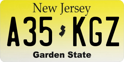 NJ license plate A35KGZ